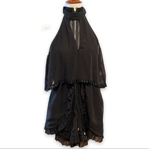 PRIVE like new  Black Romper Ruffle Sleeve  and ruffle shorts Hollow halter Sz S